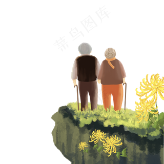 卡通老爷爷和奶奶的登山