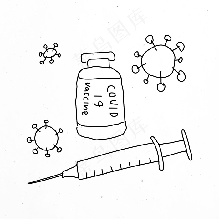 用于临床试验的带针涂鸦的Covid 19疫苗涂鸦插图瓶