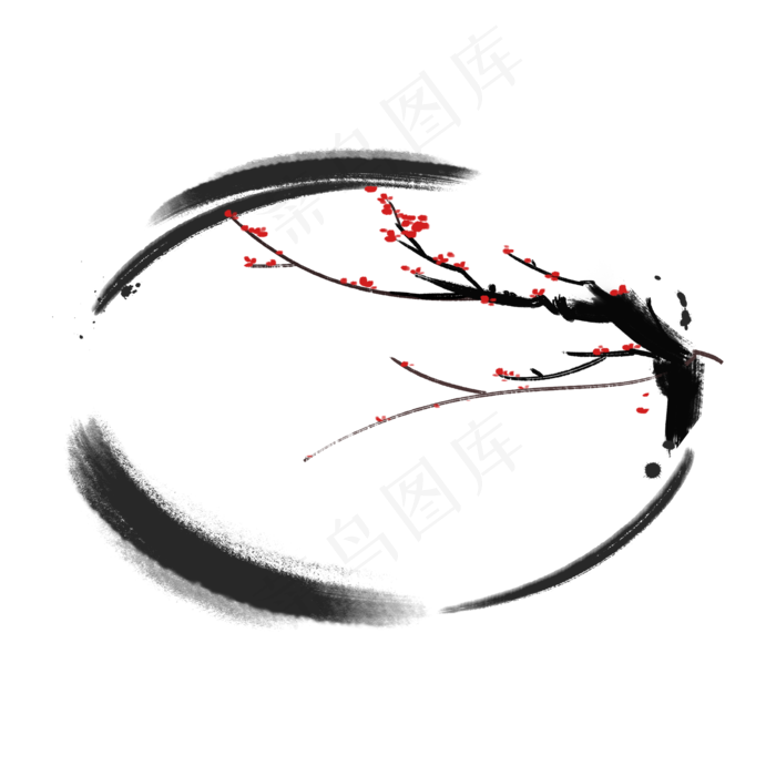 中国风古风水墨挥洒大气梅花圆形(2000X2000(DPI:300))psd模版下载
