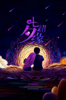 手绘卡通浪漫七夕宣传海报