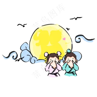 手绘七夕节牛郎织女卡通人物