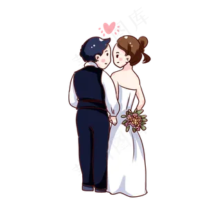 手绘卡通七夕节情侣