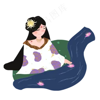 中元节古风人物放河灯设计元素