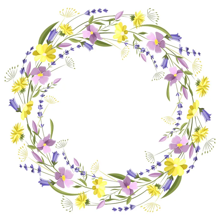 美丽的花卉圆框与野花和叶子eps,ai矢量模版下载