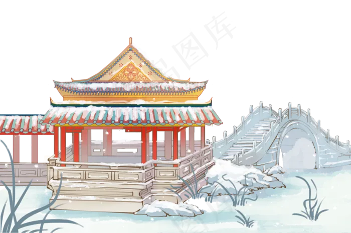 小雪冬天立冬冬至古松亭台楼阁建(1928X1284(DPI:300))psd模版下载