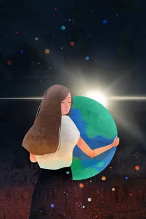 小清新地球日之少女抱住地球 小清新地球日之少女抱住地球