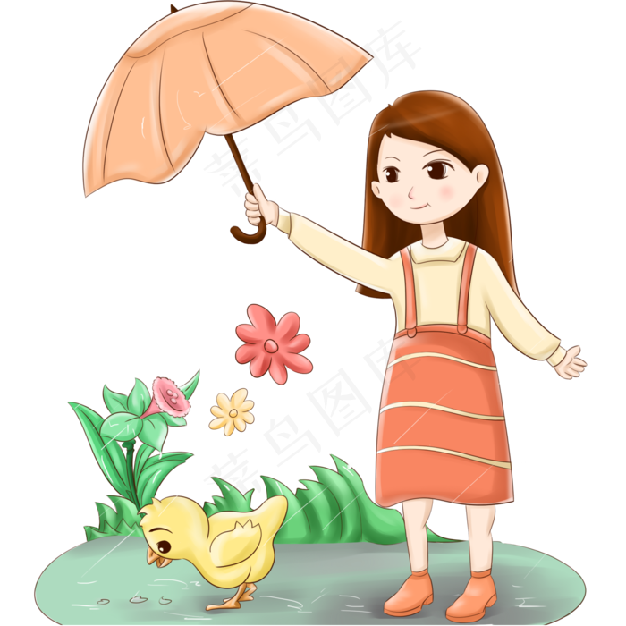 谷雨给鸭子打伞的小女孩(2000X2000(DPI:300))psd模版下载