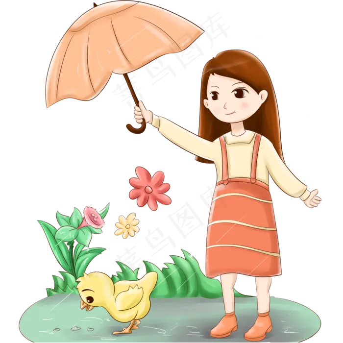 谷雨给鸭子打伞的小女孩(2000X2000(DPI:300))psd模版下载