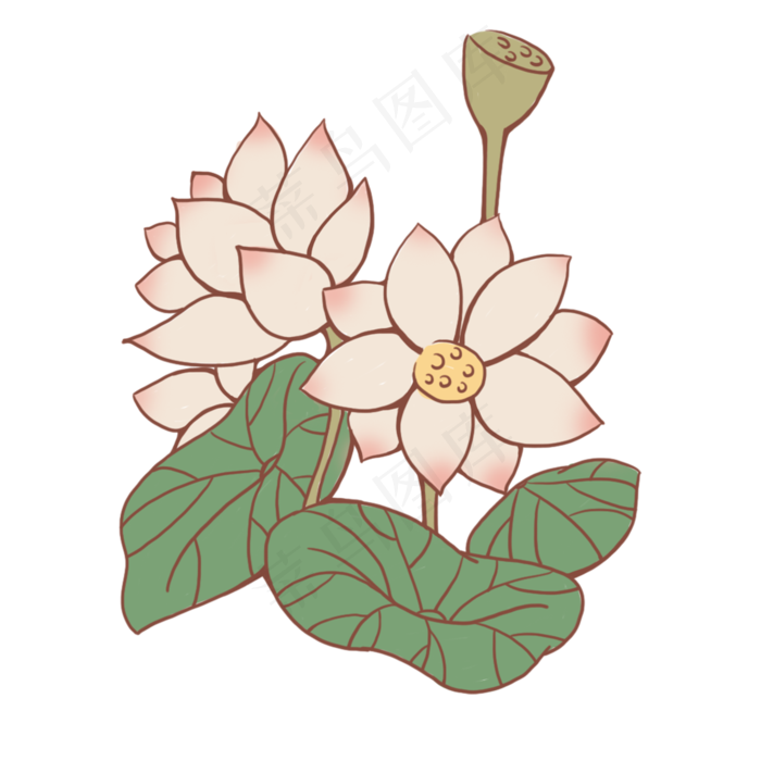 手绘荷花荷叶粉色的花(2000X2000(DPI:300))psd模版下载