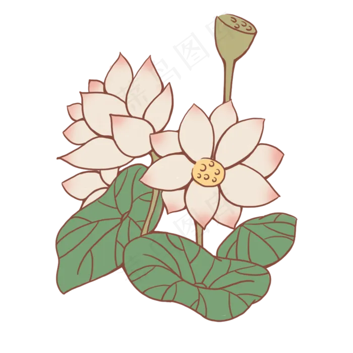 手绘荷花荷叶粉色的花(2000X2000(DPI:300))psd模版下载