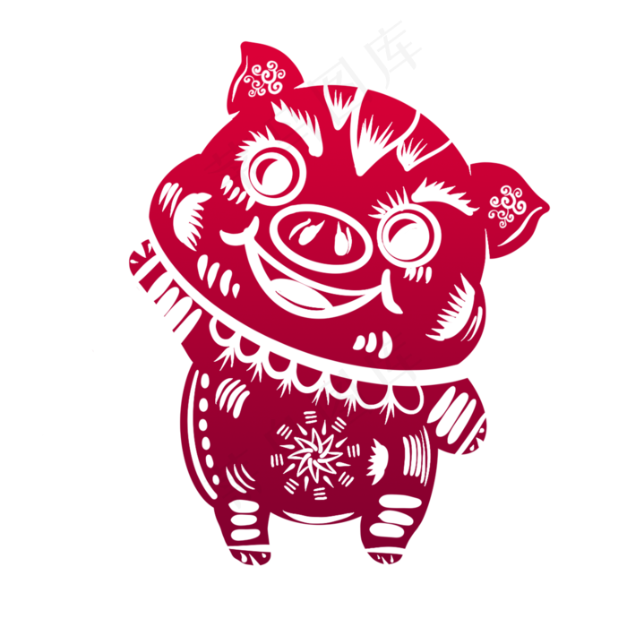 2019新年手绘卡通剪纸猪,免抠元素