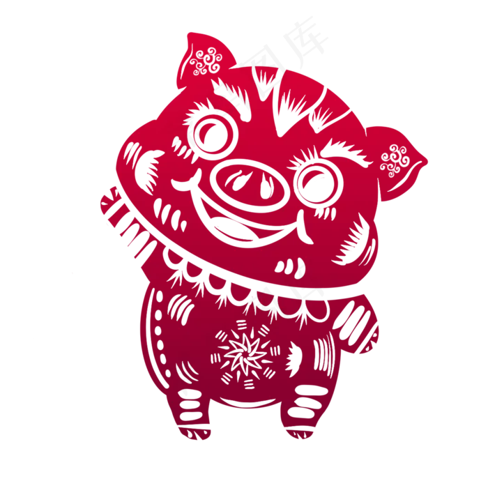 2019新年手绘卡通剪纸猪,免抠元素(2048X2048(DPI:132))psd模版下载