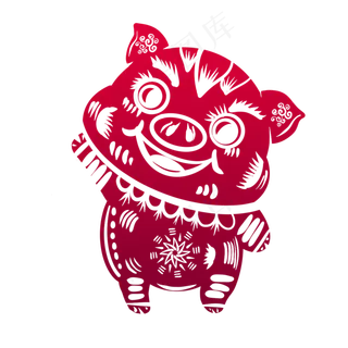 2019新年手绘卡通剪纸猪,免抠元素