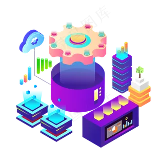 25D商务人工智能办公半立体矢量元,免抠元素