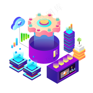25D商务人工智能办公半立体矢量元,免抠元素