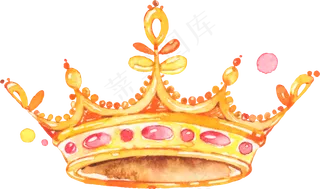 水彩手绘公主金色皇冠,免抠元素
