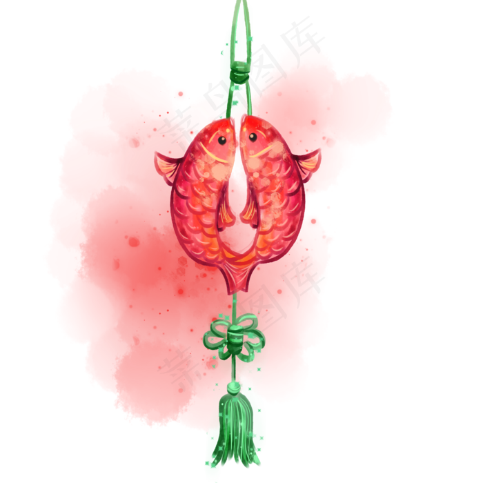 水彩春节年年有余挂件(2500X2500(DPI:300))psd模版下载