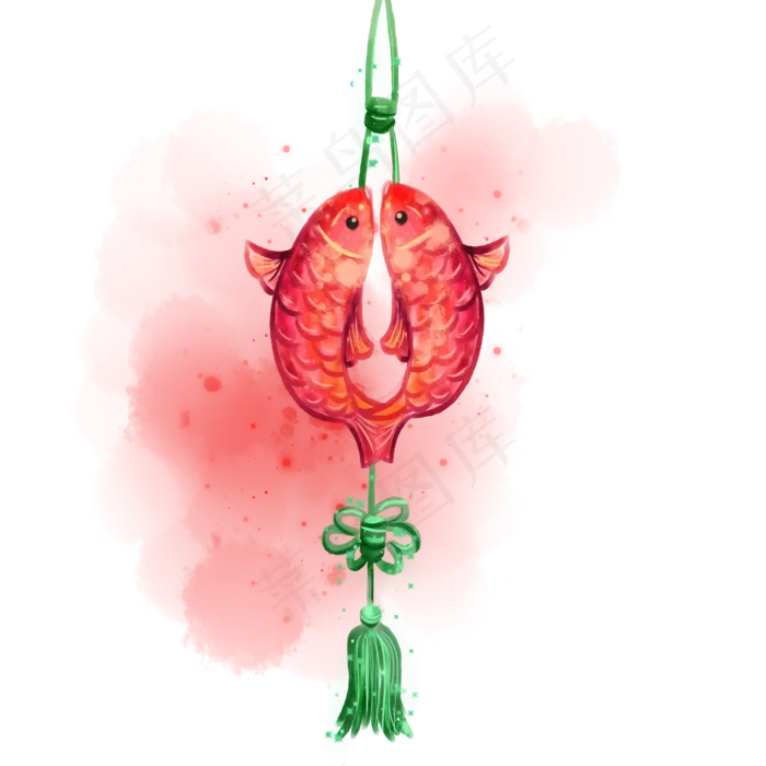 水彩春节年年有余挂件(2500X2500(DPI:300))psd模版下载