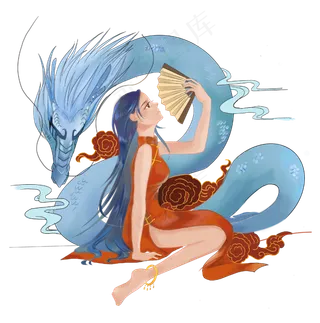 国潮少女旗袍青龙传统时尚,免抠元素