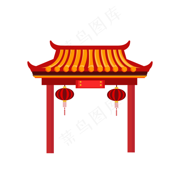 矢量手绘卡通门楼,免抠元素
