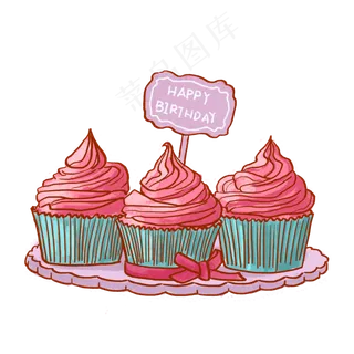 一组粉色纸杯蛋糕PNG免抠素材