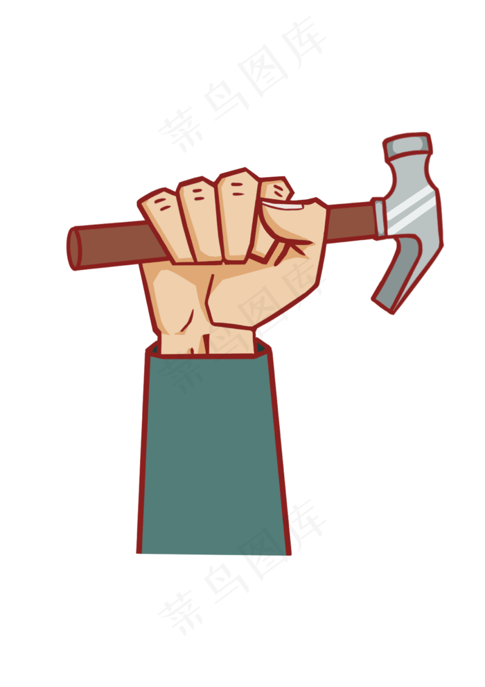 劳动节手绘图案元素手拿工具锤子,免抠元素