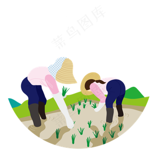 五一劳动节彩色卡通手绘插秧