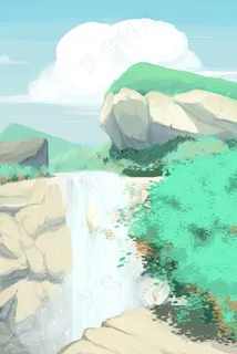 夏景瀑布山间风光