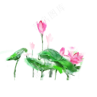 中国风水墨夏季夏天荷花