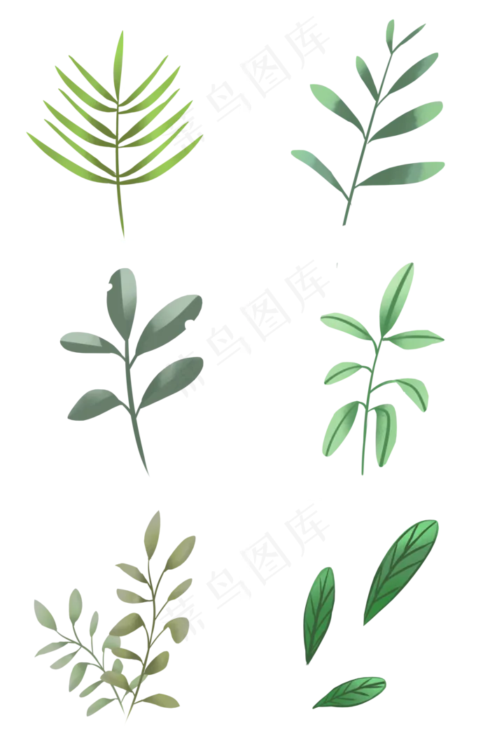 手绘扁平绿色叶子(2000X3020(DPI:300))psd模版下载