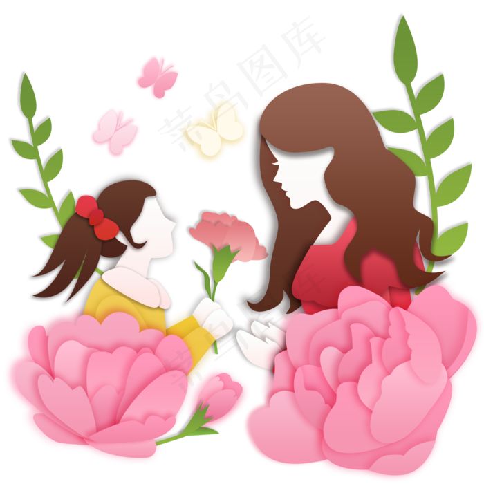 母亲节剪纸PNG素材