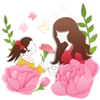 母亲节剪纸PNG素材