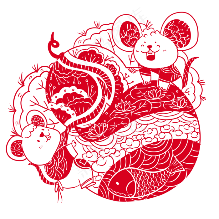 2020年鼠年可爱老鼠葫芦中国剪纸�,免抠元素