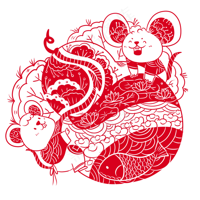 2020年鼠年可爱老鼠葫芦中国剪纸�,免抠元素(2000X2000(DPI:300))psd模版下载