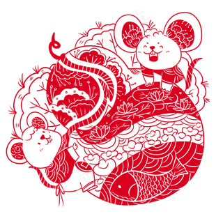 2020年鼠年可爱老鼠葫芦中国剪纸�,免抠元素