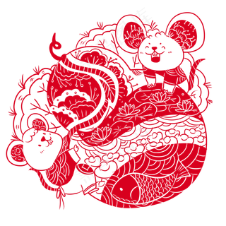 2020年鼠年可爱老鼠葫芦中国剪纸�,免抠元素