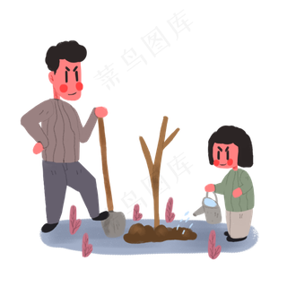 卡通手绘植树节父女形象