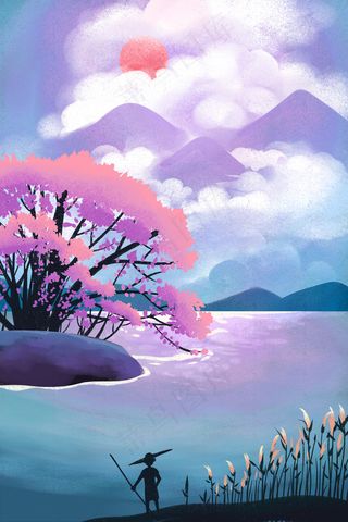 卡通手绘风治愈美景配图