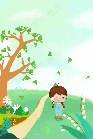 春季扁平出游女孩带花