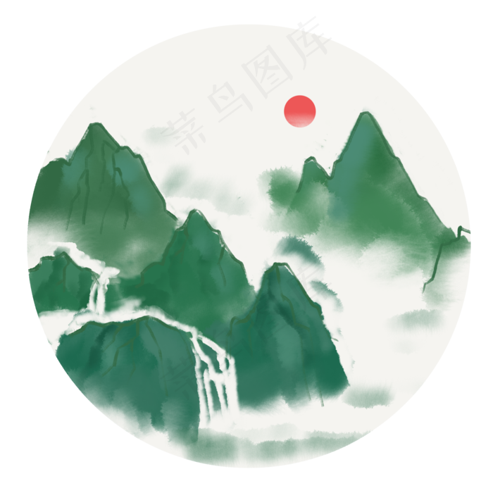 中国风水墨风格古风古典山水矢量