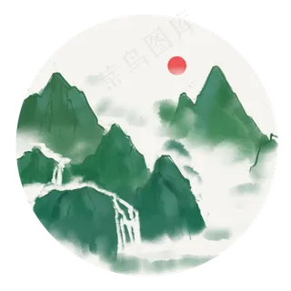 中国风水墨风格古风古典山水矢量