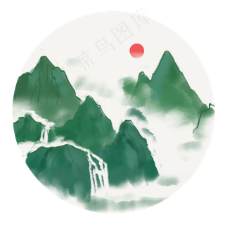 中国风水墨风格古风古典山水矢量