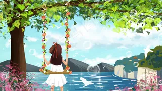 五月你好风景荡秋千小清新