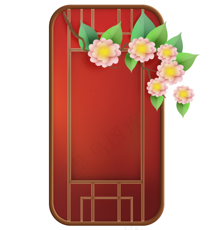 红色富贵窗格和花卉