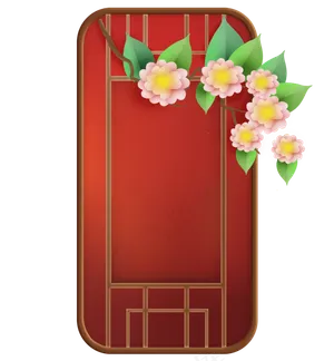 红色富贵窗格和花卉
