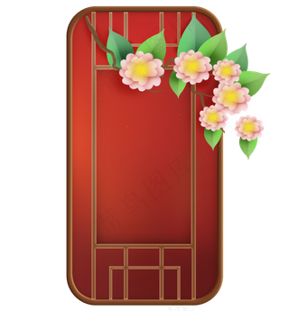 红色富贵窗格和花卉