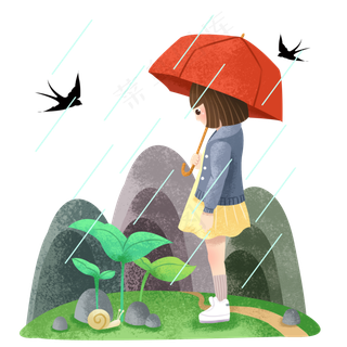 谷雨打伞的小女孩,免抠元素