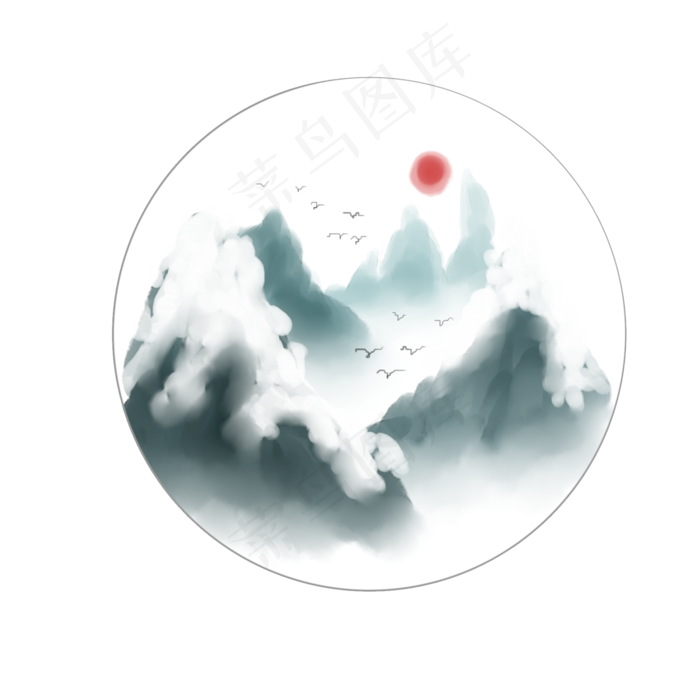 水墨冬季山水插画