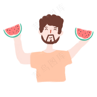 夏季吃西瓜的大叔
