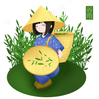 谷雨采茶叶的小女孩,免抠元素